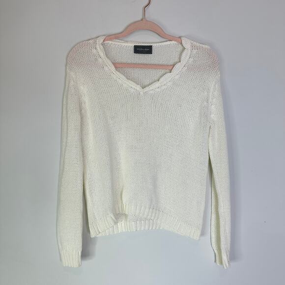 Wooden Ships Scalloped V Neck open Knit sweater Size X/S - Picture 1 of 7